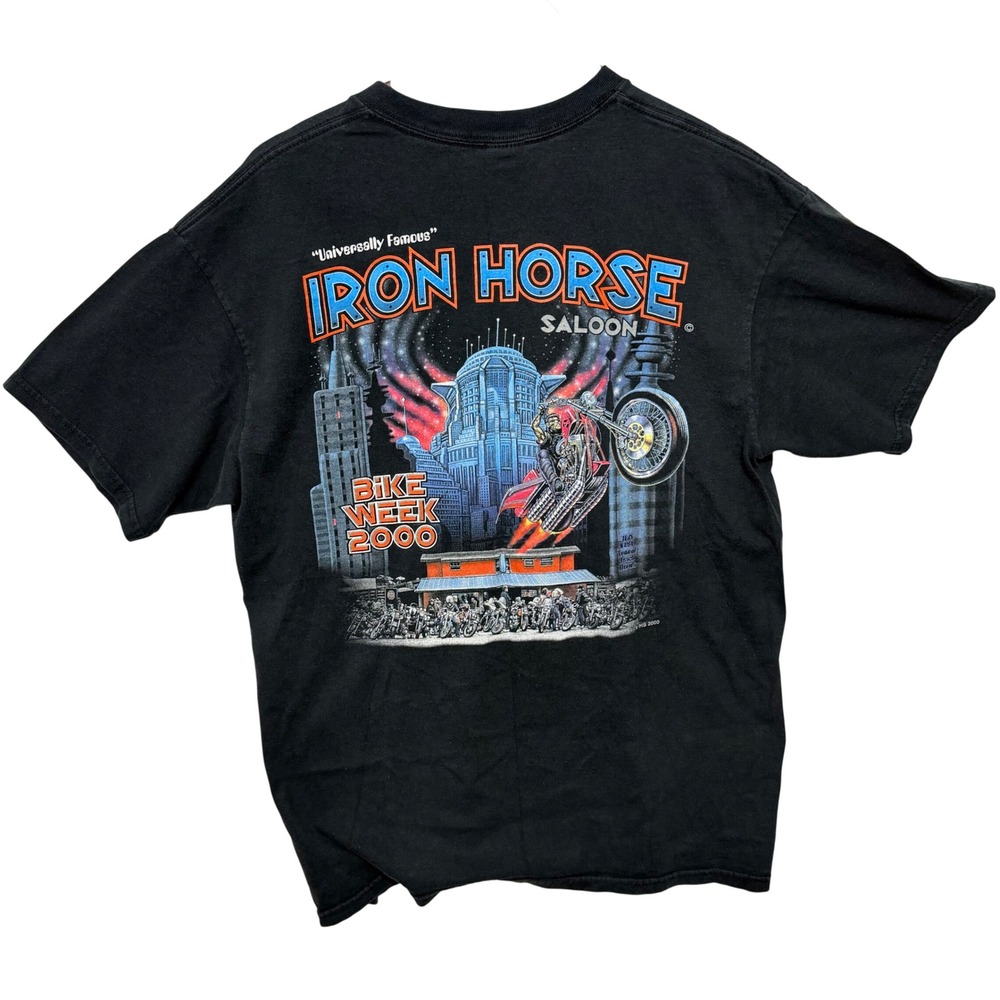 Vintage Anvil Iron Horse Saloon Bike Week 2000 T-Shirt Black Mens XL Pocket Tee